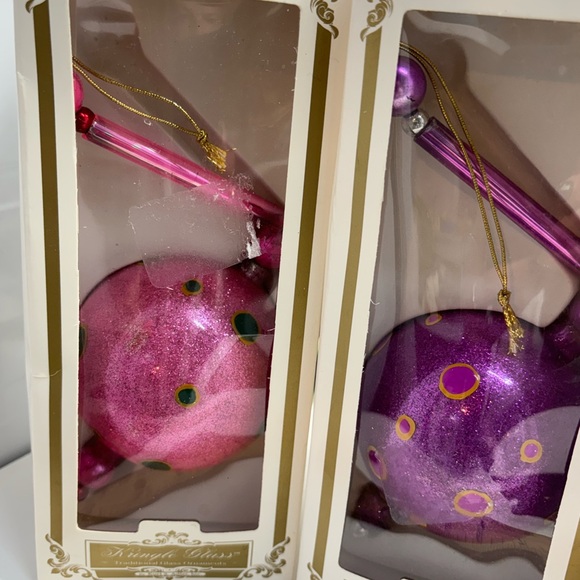 VTG KURT ADLER 6 Polka-Dot Kringle Glass Christmas Ornament Orig Box Fuchsia/Gr - Picture 13 of 16